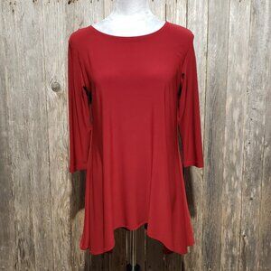 Sympli Size 8 M Women's Top Tunic Burgundy Red 3/4 Sleeve Stretch Knit